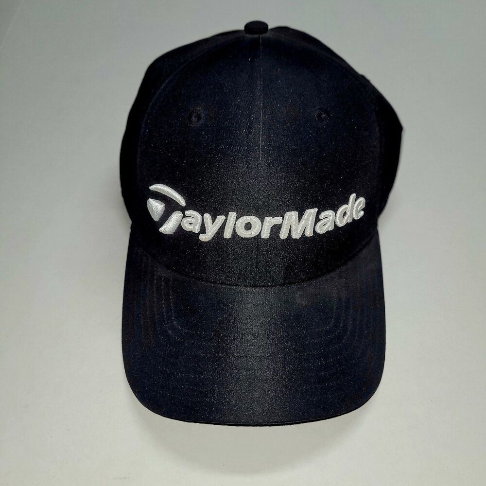 TaylorMade Performance Custom Side Hit Relaxed Black Adjustable Golf Hat Cap EUC